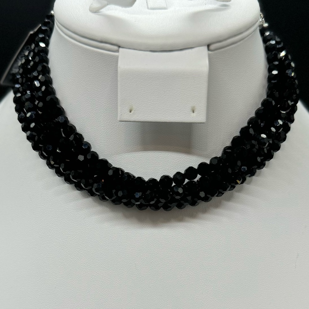 Catherine Malandrino Stunning Black Faceted Crystal Bead Multilayer Choker
